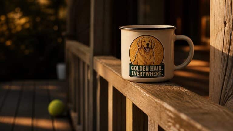 Golden retriever designs. The hair jokes land because they are true.