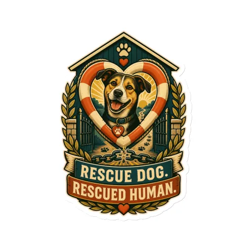 Die-Cut Magnet, Rescue Dog. Rescued Human, Dog Lover Gift - 6″×6″ - White