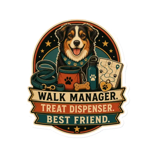 Die-Cut Magnet, Walk Manager. Treat Dispenser. Best Friend, Dog Lover Gift - 6″×6″ - White