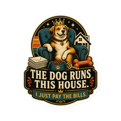 Die-Cut Magnet, The Dog Runs This House. I Just Pay The Bills, Dog Lover Gift - 6″×6″ - White