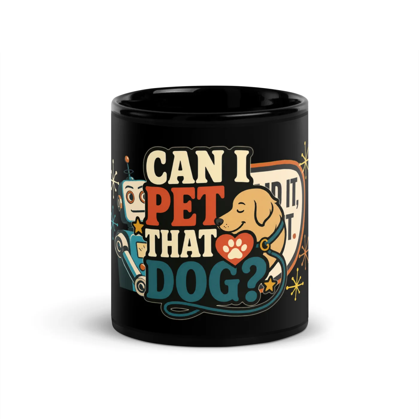 Black Coffee Mug, Can I Pet That Dog, Simple Leash, Dog Lover Gift