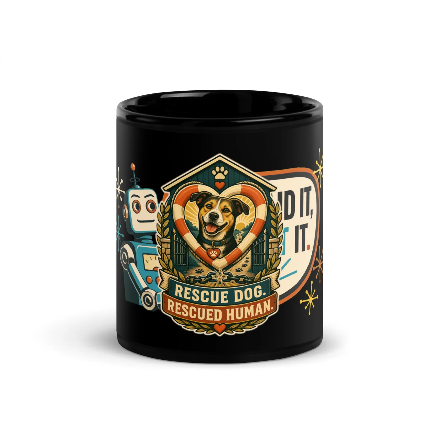 Black Coffee Mug, Rescue Dog. Rescued Human, Dog Lover Gift
