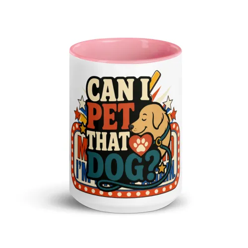 Color Inside Coffee Mug, Can I Pet That Dog, Simple Leash, Dog Lover Gift - 15 oz - Pink