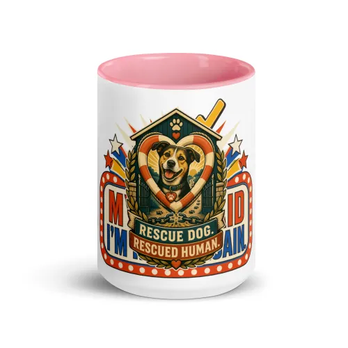 Color Inside Coffee Mug, Rescue Dog. Rescued Human, Dog Lover Gift - 15 oz - Pink