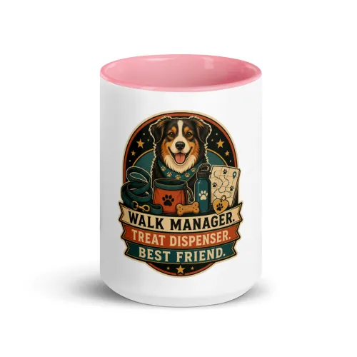 Color Inside Coffee Mug, Walk Manager. Treat Dispenser. Best Friend, Dog Lover Gift - 15 oz - Pink