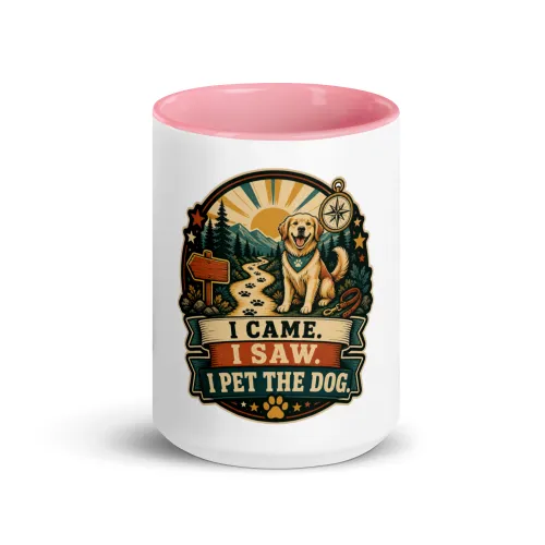 Color Inside Coffee Mug, I Came. I Saw. I Pet The Dog, Dog Lover Gift - 15 oz - Pink
