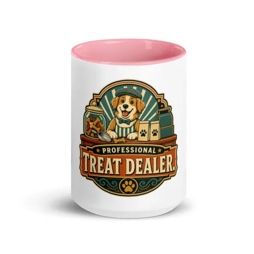 Color Inside Coffee Mug, Professional Treat Dealer, Dog Lover Gift - 15 oz - Pink