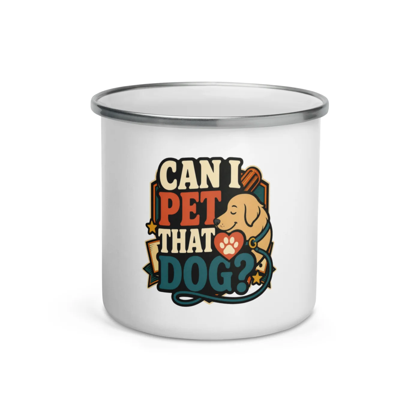 Enamel Camp Mug, Can I Pet That Dog, Simple Leash, Dog Lover Gift