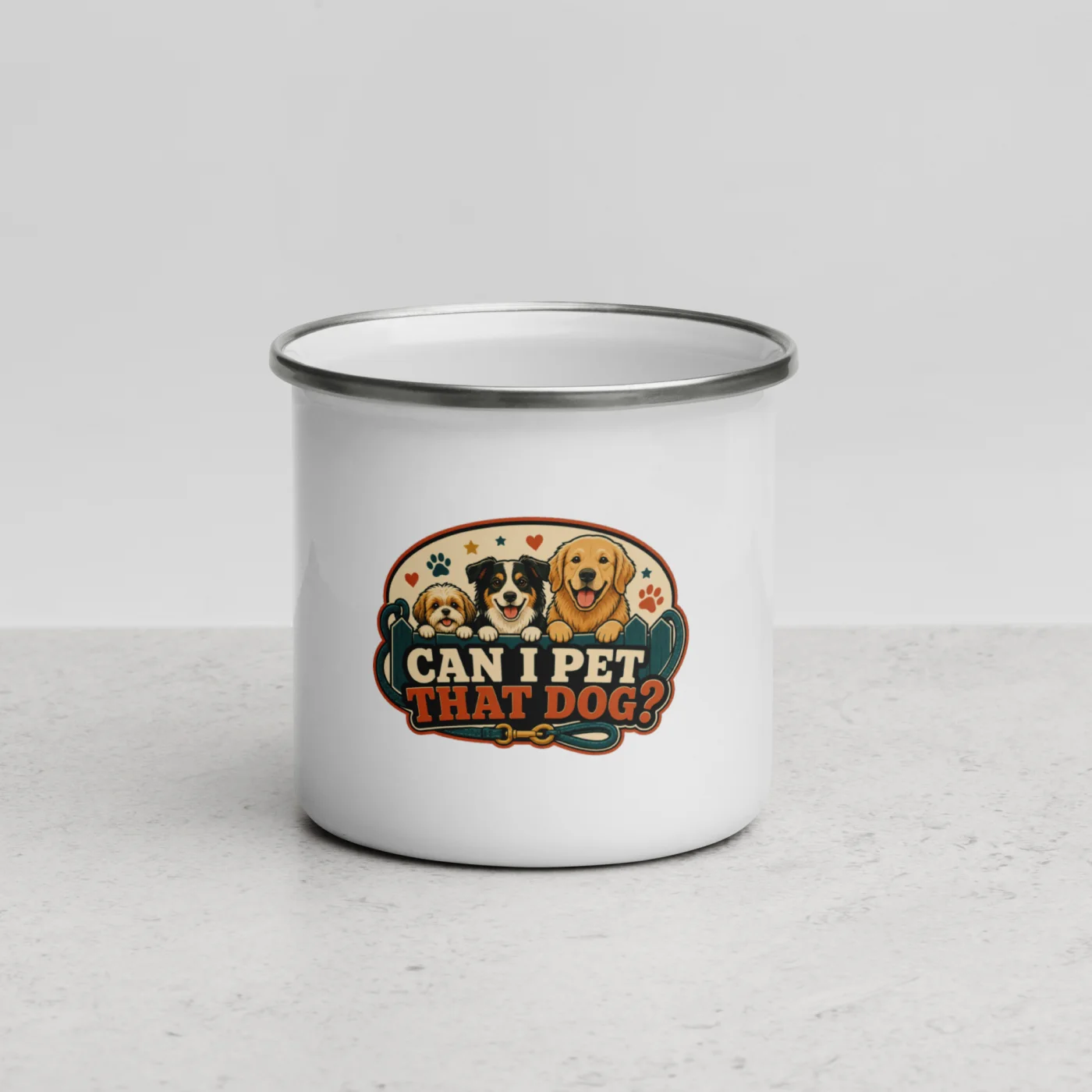 Enamel Camp Mug, Can I Pet That Dog, Dog Lineup, Dog Lover Gift