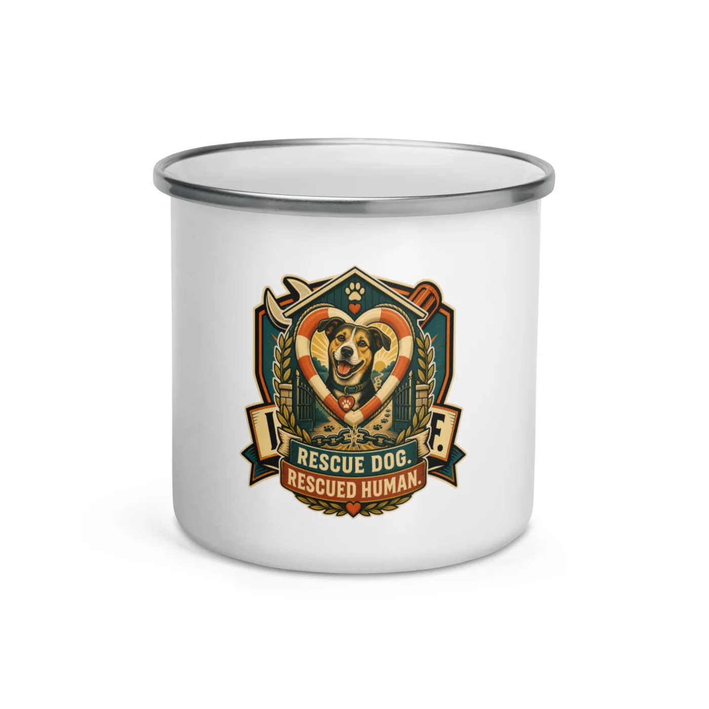 Enamel Camp Mug, Rescue Dog. Rescued Human, Dog Lover Gift
