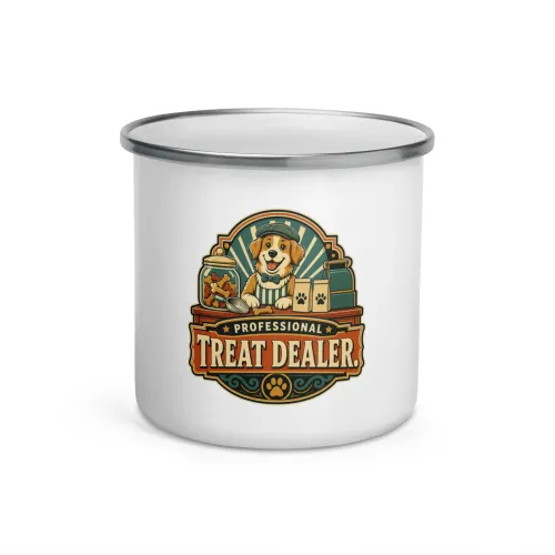 Enamel Camp Mug, Professional Treat Dealer, Dog Lover Gift - 12 oz - White