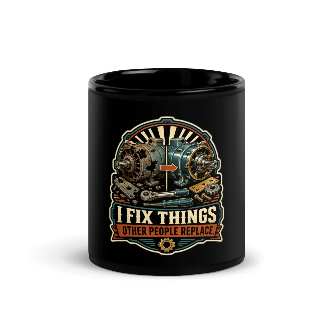 Black Coffee Mug, I Fix Things Other People Replace, Dad Gift