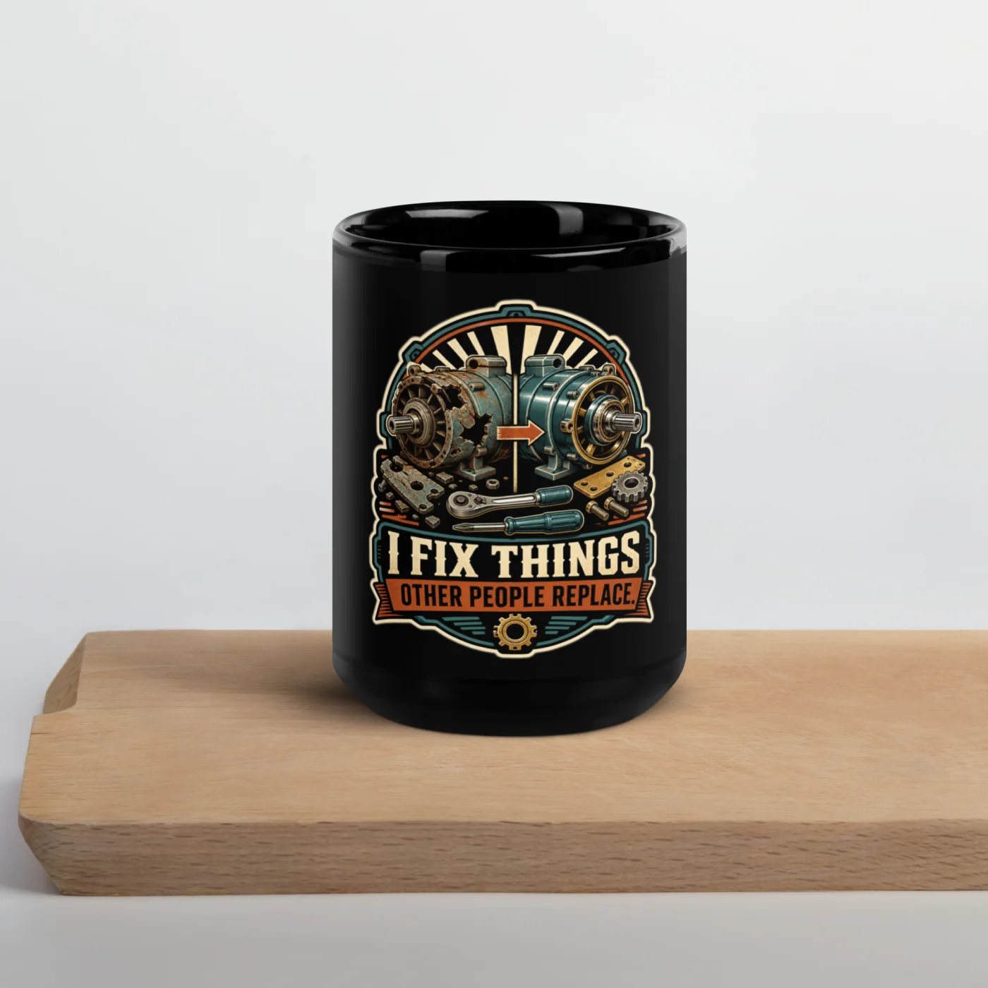 Black Coffee Mug, I Fix Things Other People Replace, Dad Gift
