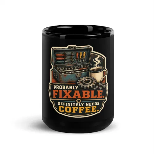 Black Coffee Mug, Probably Fixable. Definitely Needs Coffee, Dad Gift - 15 oz - Black