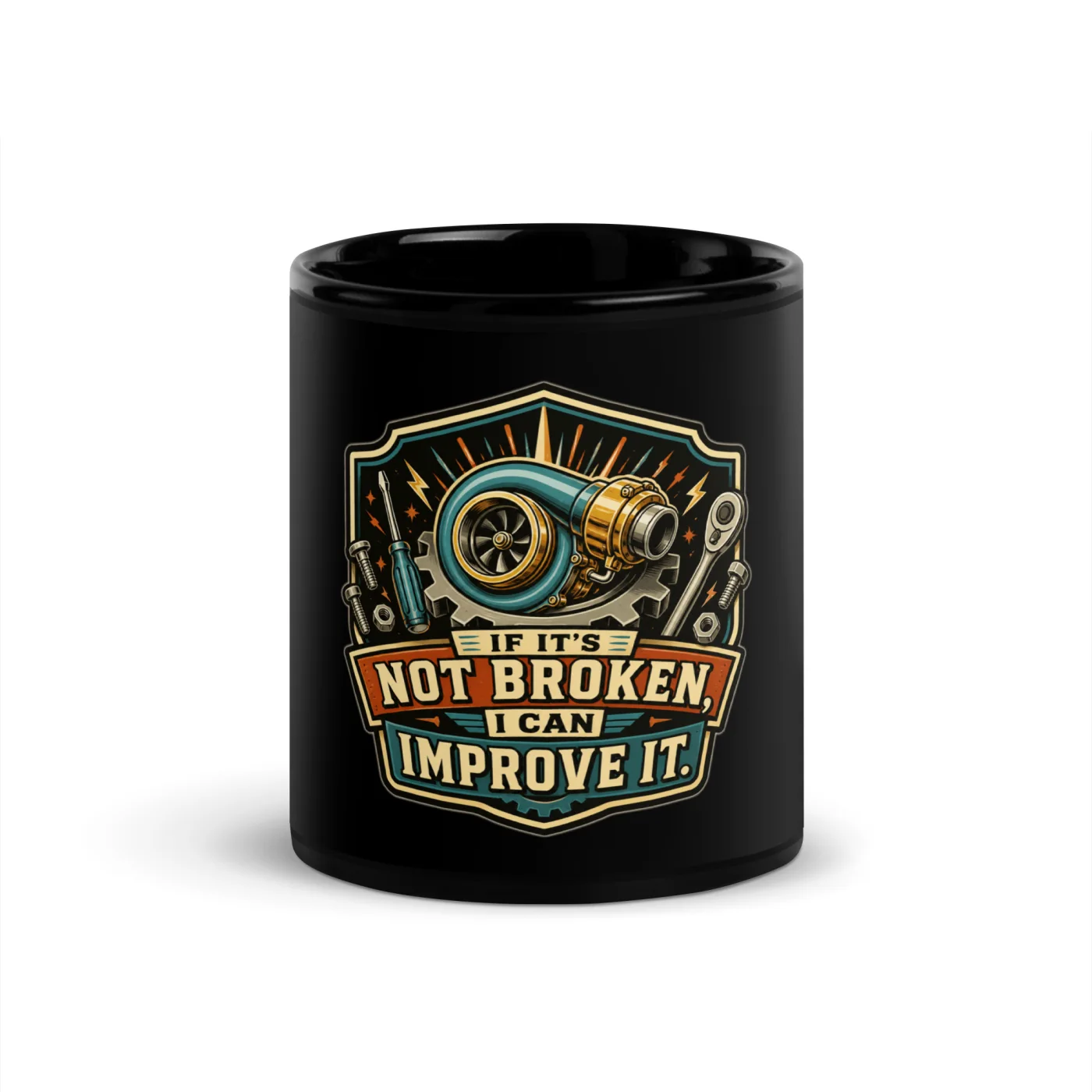 Black Coffee Mug, If It's Not Broken, I Can Improve It, Dad Gift