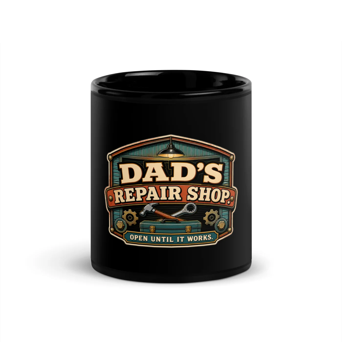 Black Coffee Mug, Dad's Repair Shop. Open Until It Works, Dad Gift