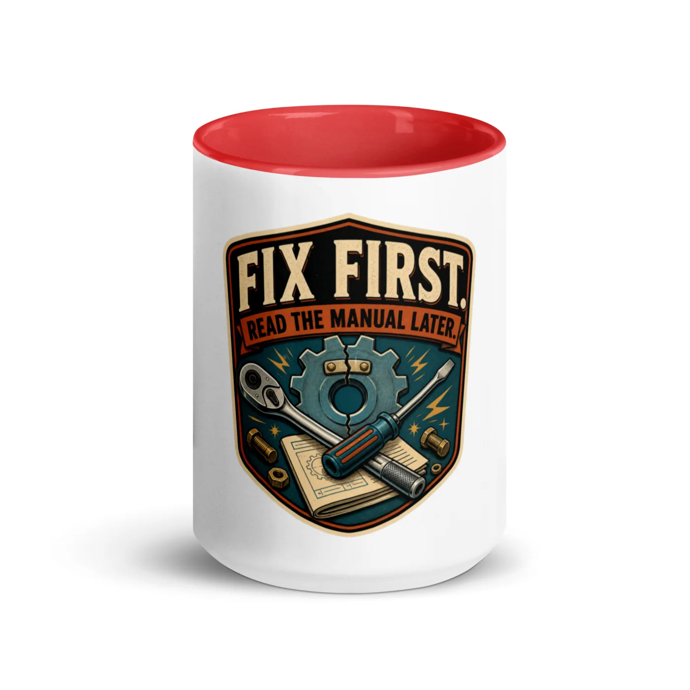 Color Inside Coffee Mug, Fix First. Read The Manual Later, Dad Gift