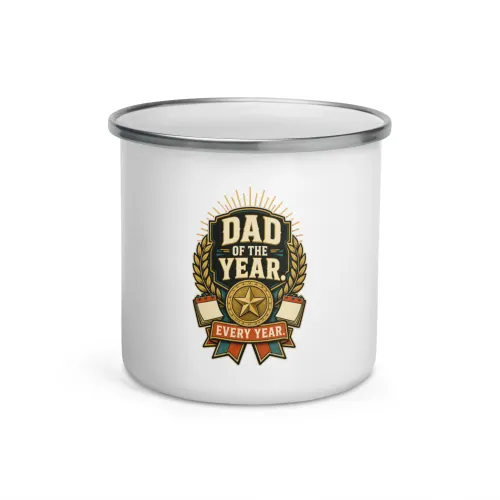 Enamel Camp Mug, Dad Of The Year. Every Year, Dad Gift - 12 oz - White
