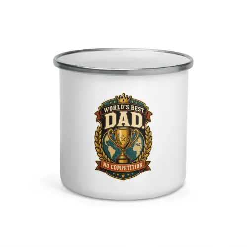 Enamel Camp Mug, World's Best Dad. No Competition, Dad Gift - 12 oz - White