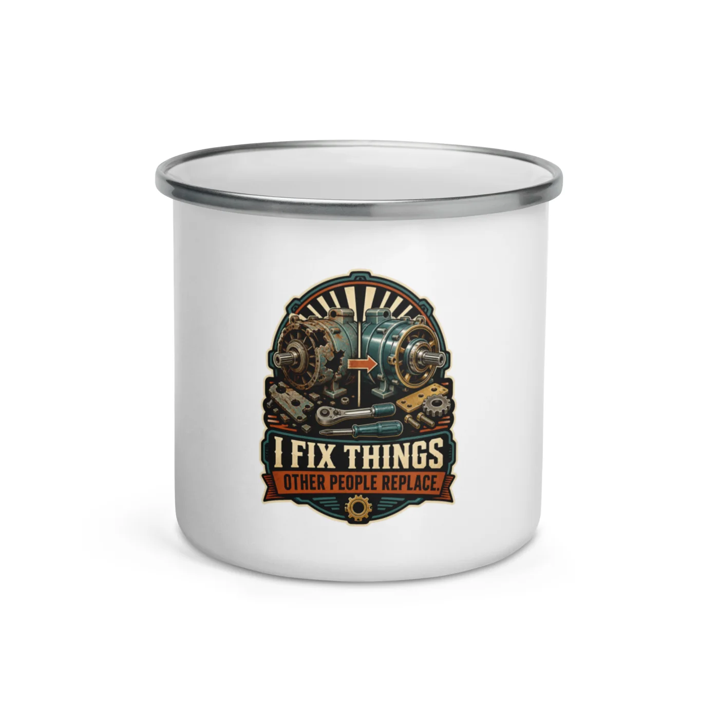 Enamel Camp Mug, I Fix Things Other People Replace, Dad Gift