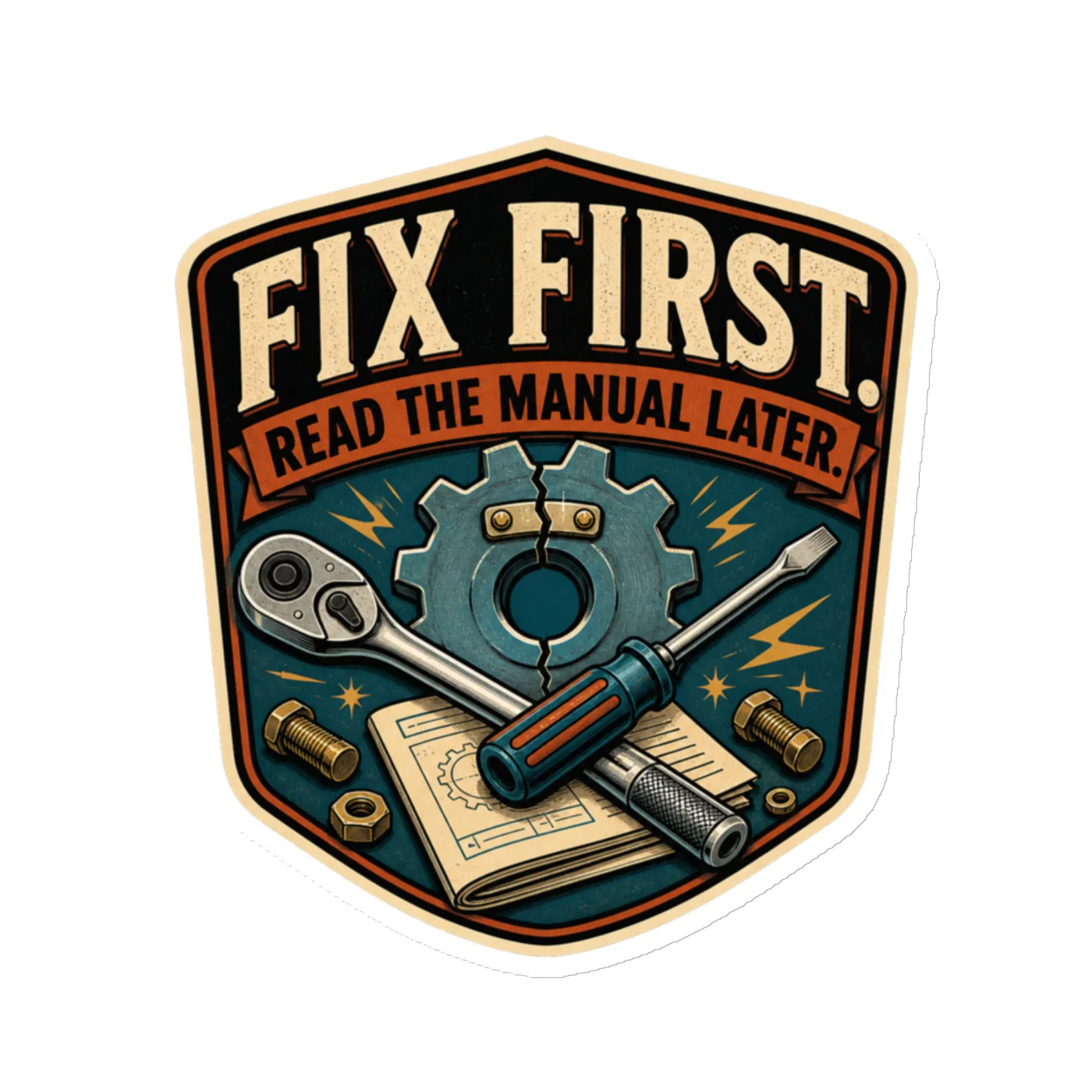 Die-Cut Magnet, Fix First. Read The Manual Later, Dad Gift