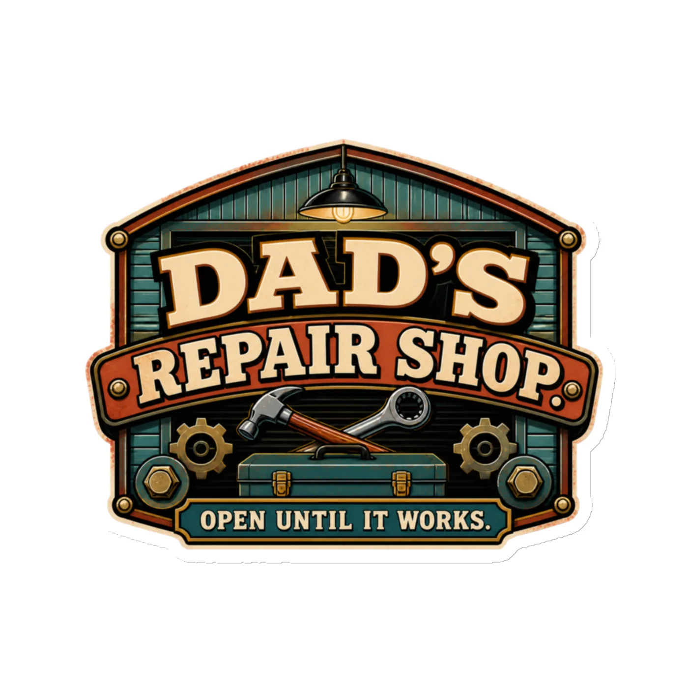 Die-Cut Magnet, Dad's Repair Shop. Open Until It Works, Dad Gift