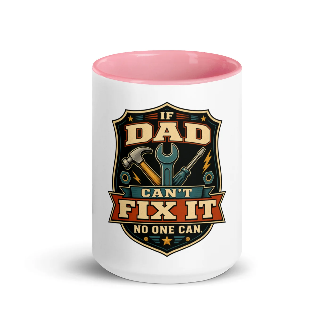 Color Inside Coffee Mug, If Dad Can't Fix It, No One Can, Gear Crest