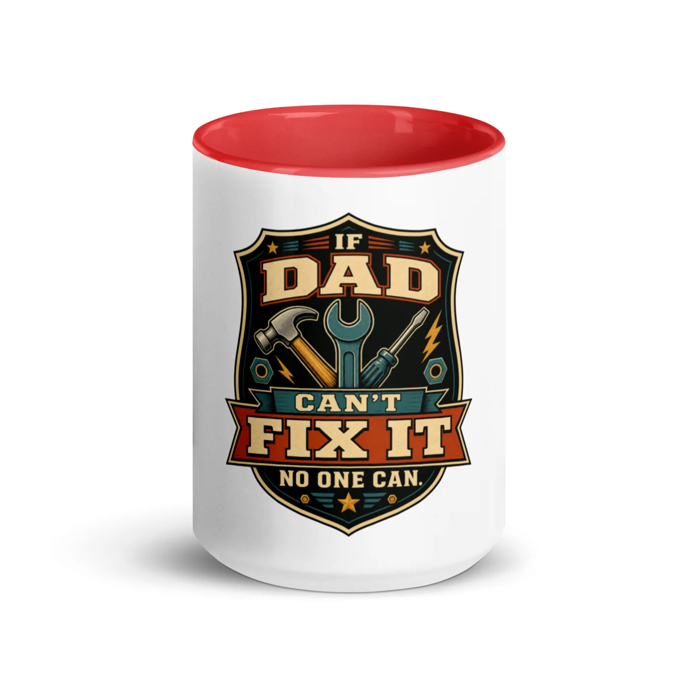 Color Inside Coffee Mug, If Dad Can't Fix It, No One Can, Gear Crest