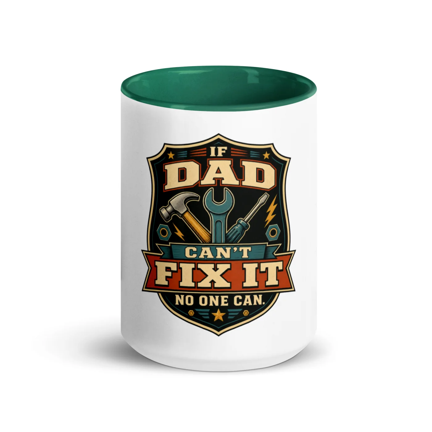 Color Inside Coffee Mug, If Dad Can't Fix It, No One Can, Gear Crest