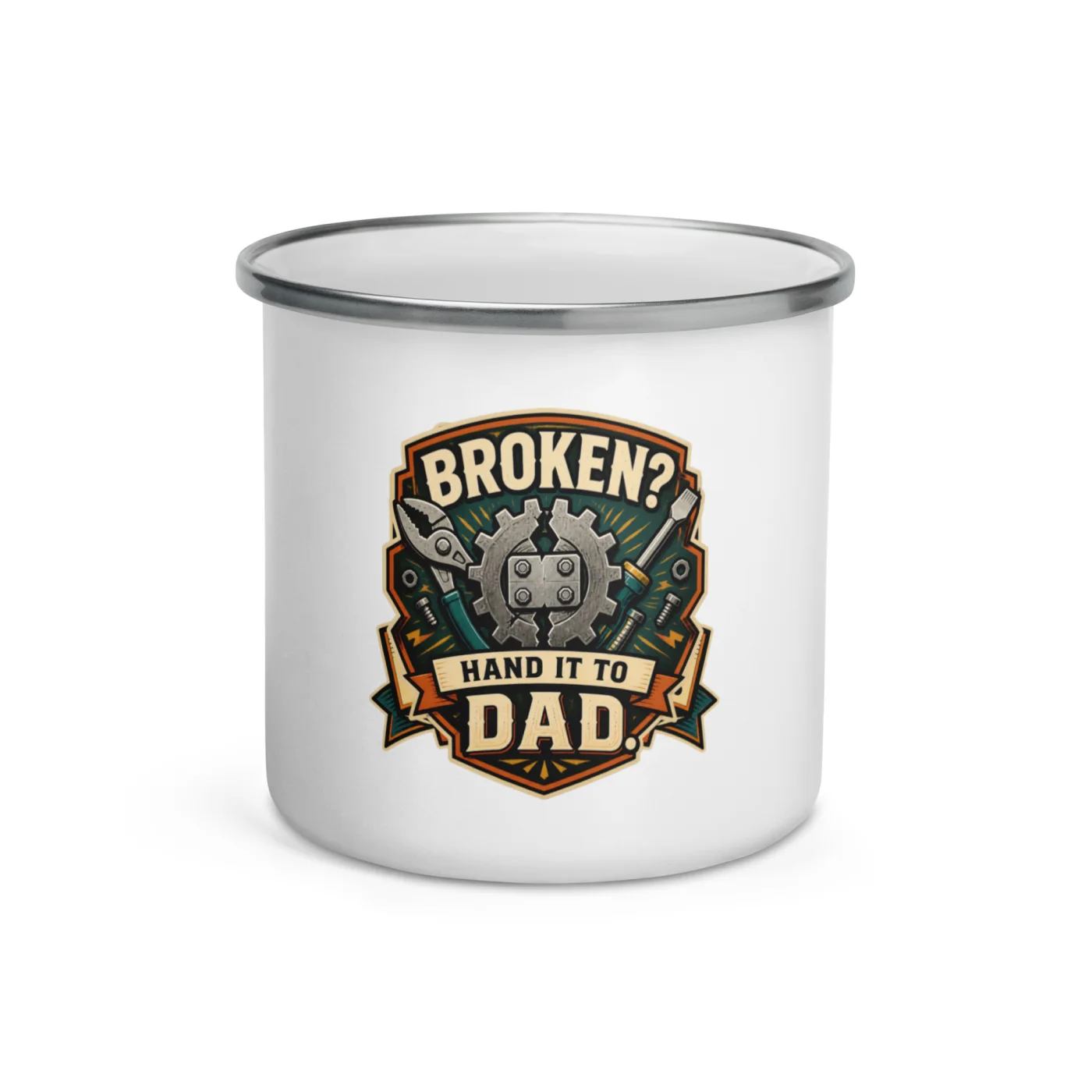 Enamel Camp Mug, Broken? Hand It To Dad, Dad Gift