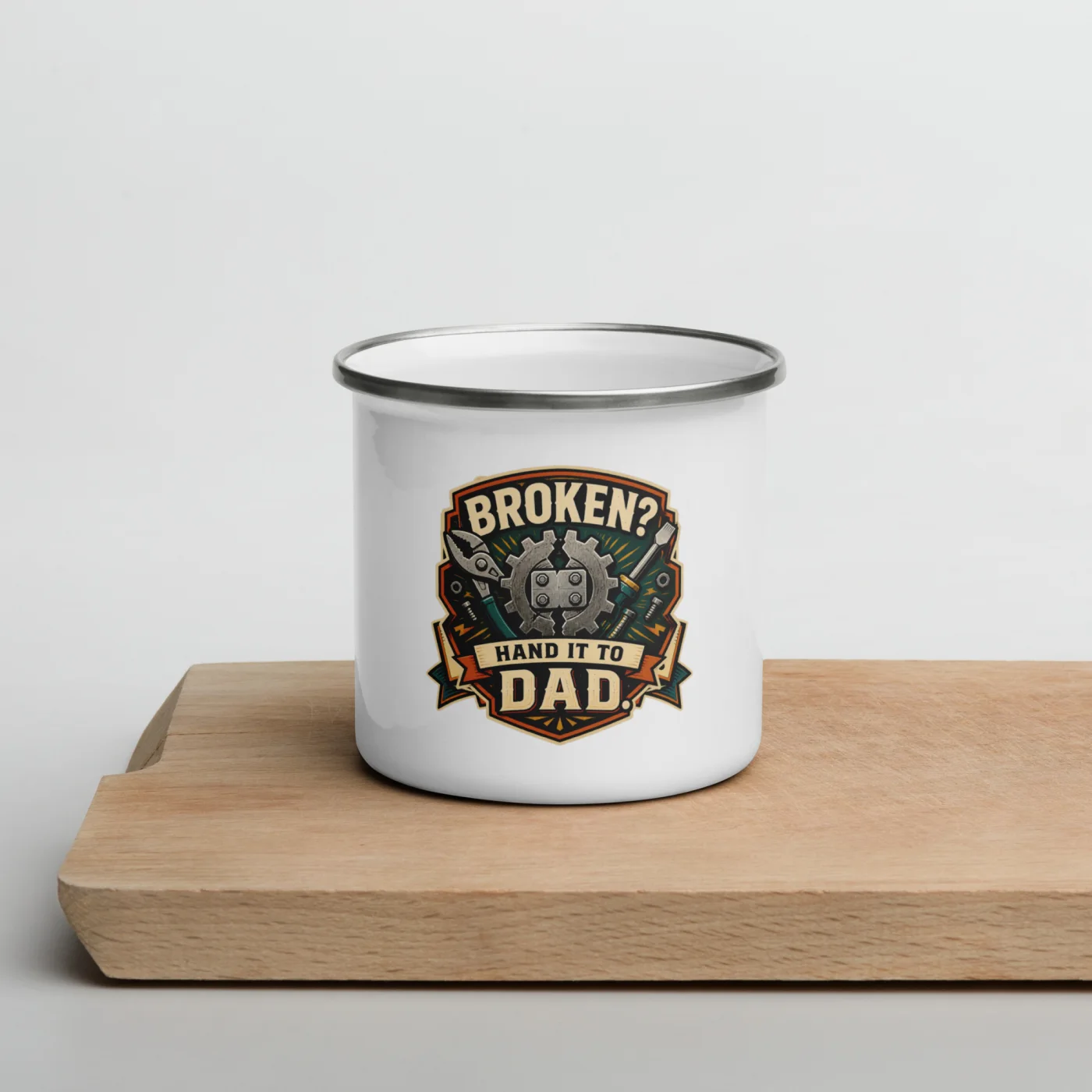 Enamel Camp Mug, Broken? Hand It To Dad, Dad Gift