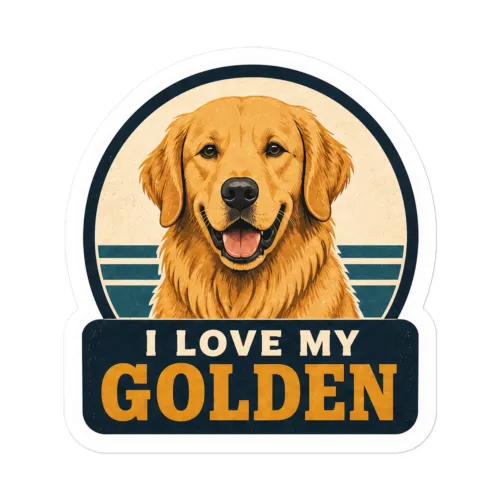 Golden Retriever Vinyl Sticker: I Love My Golden - 5.5″×5.5″ - White