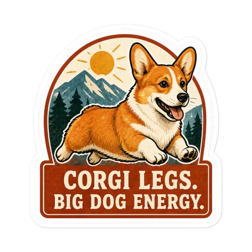 Corgi Vinyl Sticker: Corgi Legs. Big Dog Energy. - 5.5″×5.5″ - White