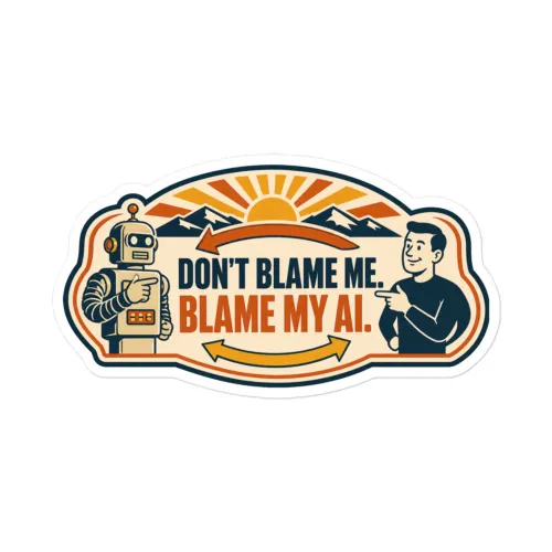 Funny AI Vinyl Sticker, Funny Robot: AI Made Me Do It. - 5.5″×5.5″ - White