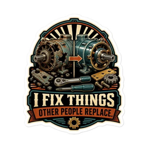 Vinyl Sticker, I Fix Things Other People Replace, Dad Gift - 5.5″×5.5″ - White