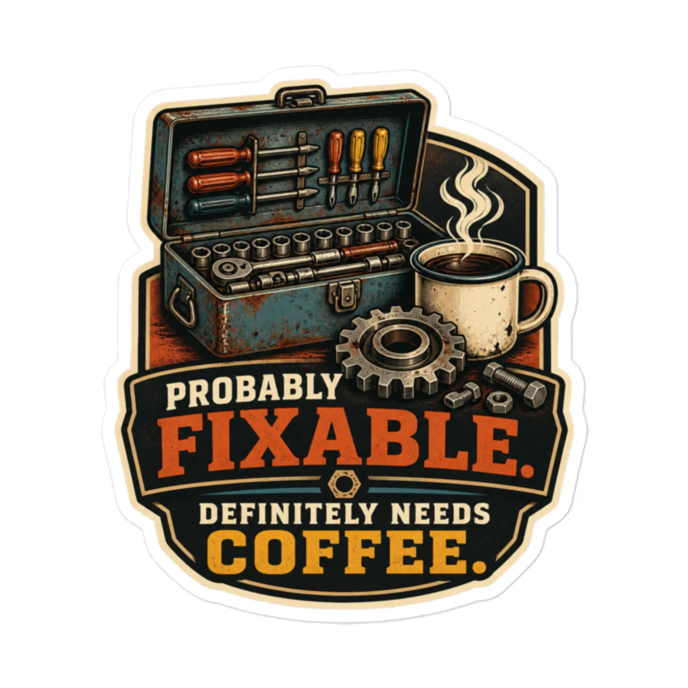 Vinyl Sticker, Probably Fixable. Definitely Needs Coffee, Dad Gift