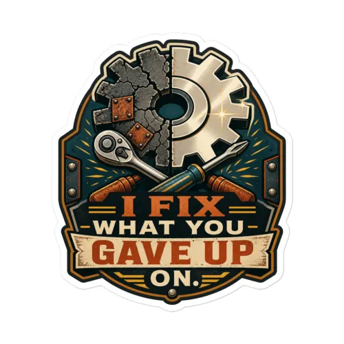 Vinyl Sticker, I Fix What You Gave Up On, Dad Gift - 5.5″×5.5″ - White