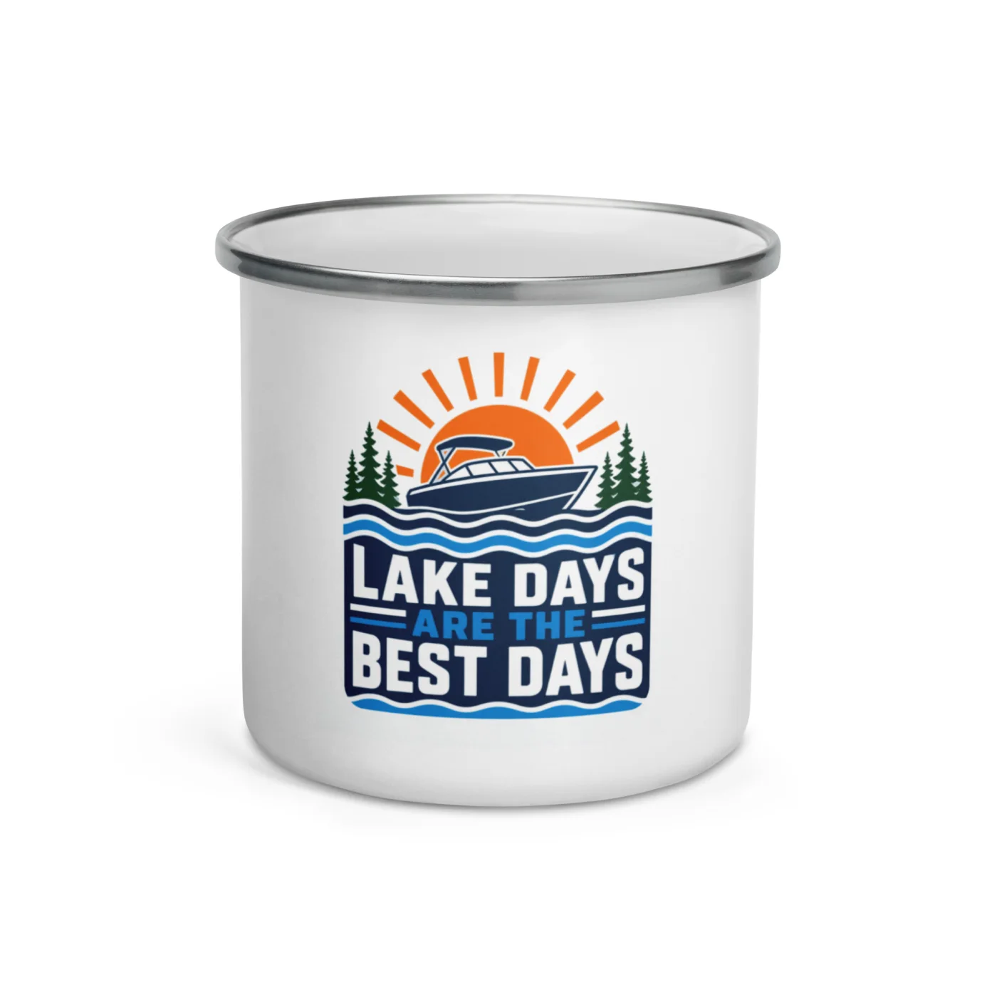Enamel Camp Boat Mug, Lake Days Are the Best Days, Bold Emblem