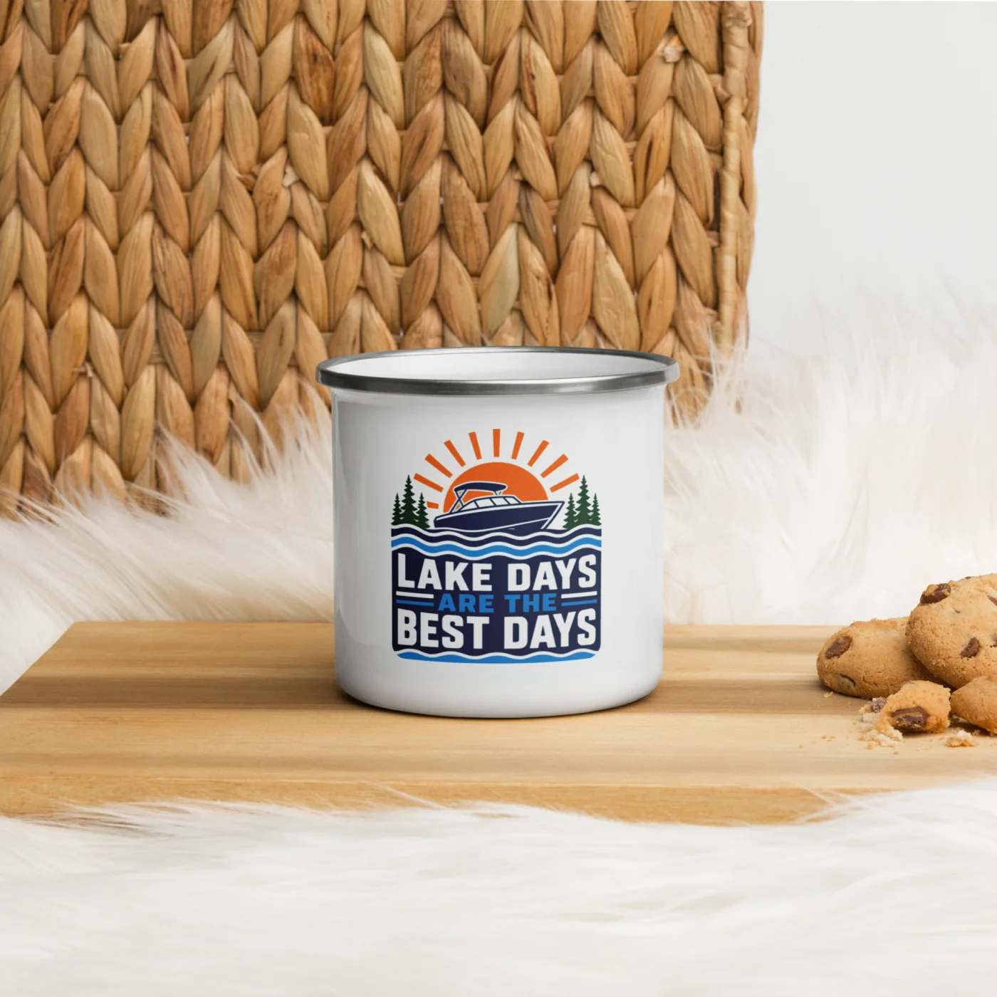 Enamel Camp Boat Mug, Lake Days Are the Best Days, Bold Emblem