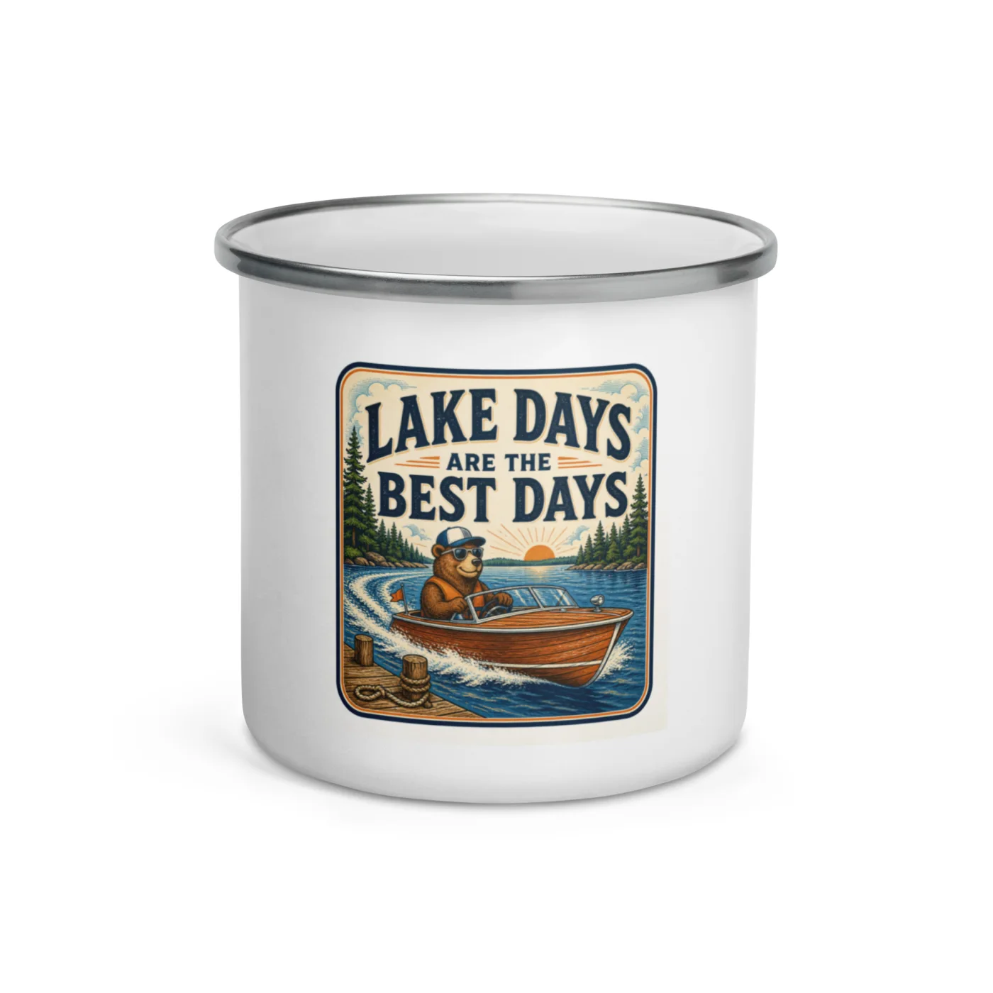 Enamel Camp Boat Mug, Lake Days Are the Best Days, Vintage Badge