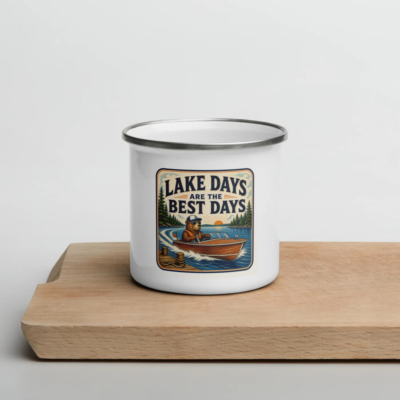 Enamel Camp Boat Mug, Lake Days Are the Best Days, Vintage Badge