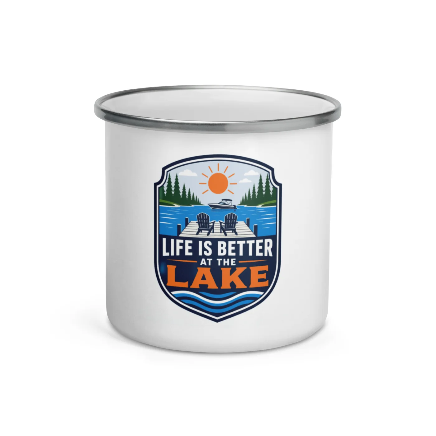 Enamel Camp Boat Mug, Life Is Better at the Lake, Bold Emblem