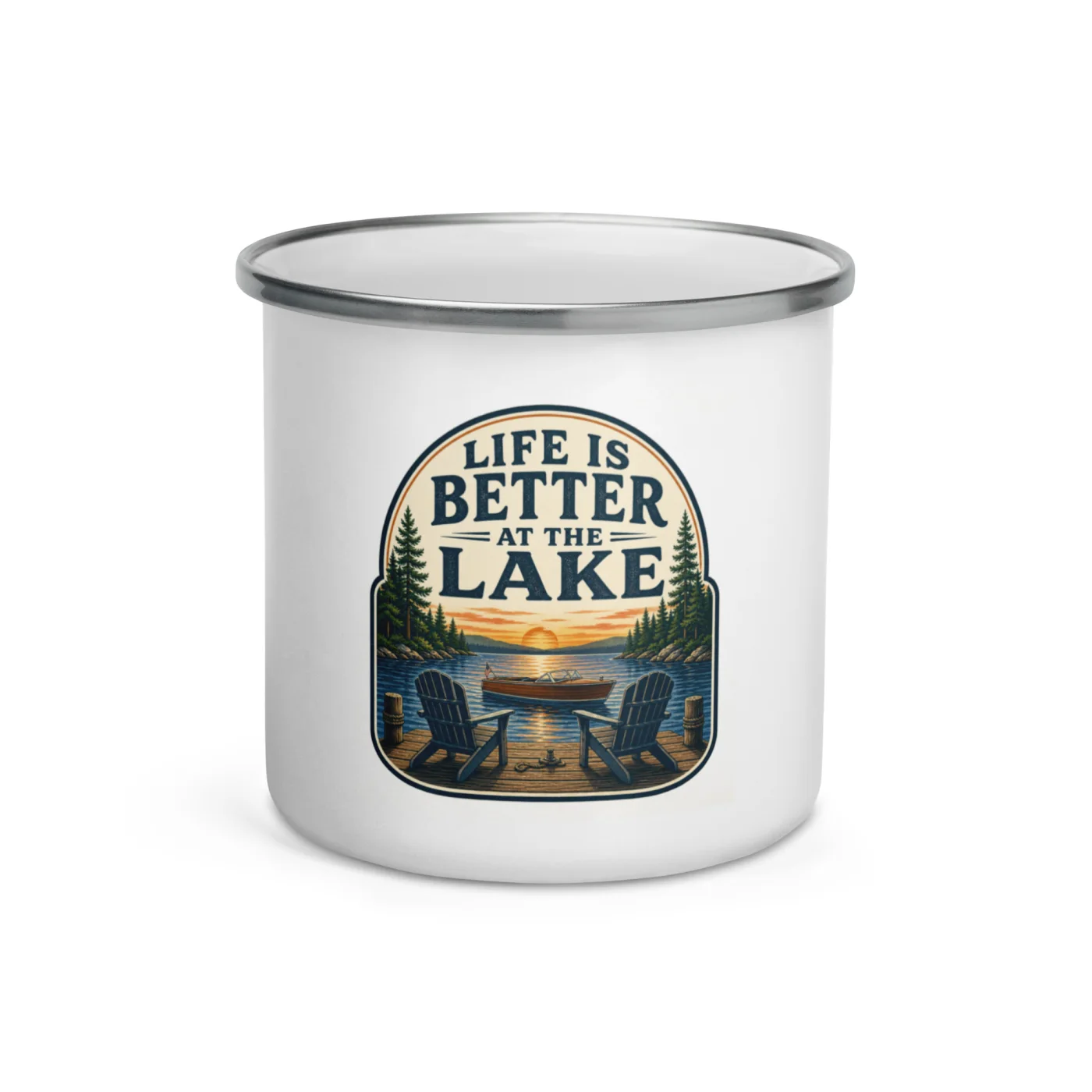 Enamel Camp Boat Mug, Life Is Better at the Lake, Vintage Badge