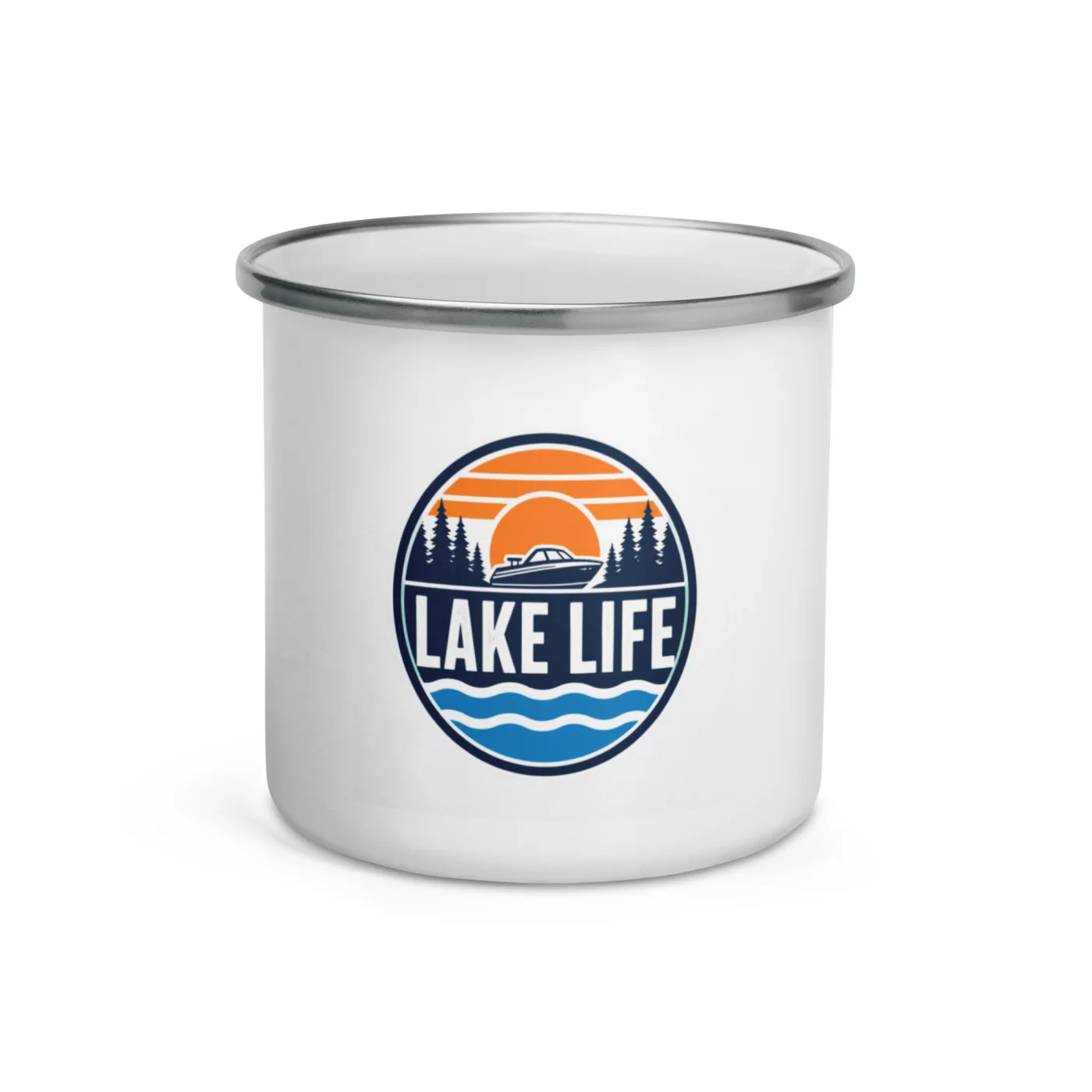 Enamel Camp Boat Mug, Lake Life, Bold Emblem