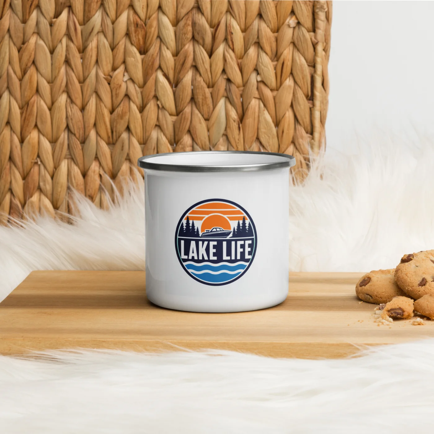 Enamel Camp Boat Mug, Lake Life, Bold Emblem