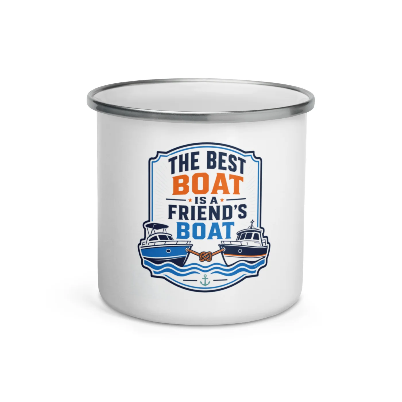 Enamel Camp Boat Mug, The Best Boat Is a Friend's Boat, Bold Emblem