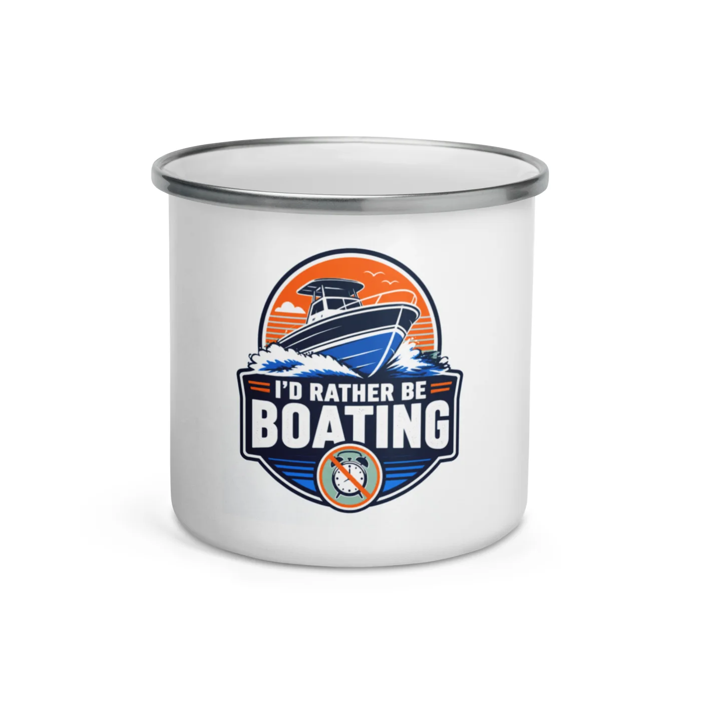 Enamel Camp Boat Mug, I'd Rather Be Boating, Bold Emblem