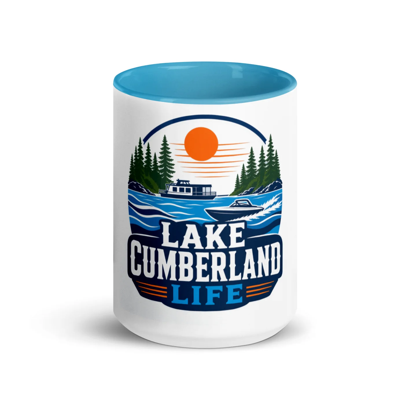 Color Inside Boat Mug, Lake Cumberland Life, Bold Emblem