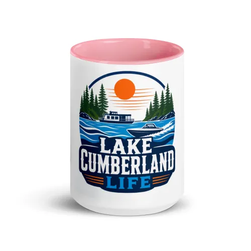 Color Inside Boat Mug, Lake Cumberland Life, Bold Emblem - 15 oz - Pink
