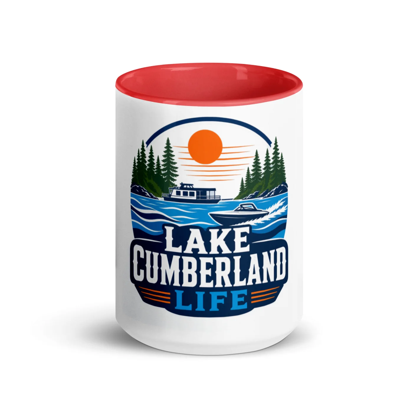 Color Inside Boat Mug, Lake Cumberland Life, Bold Emblem